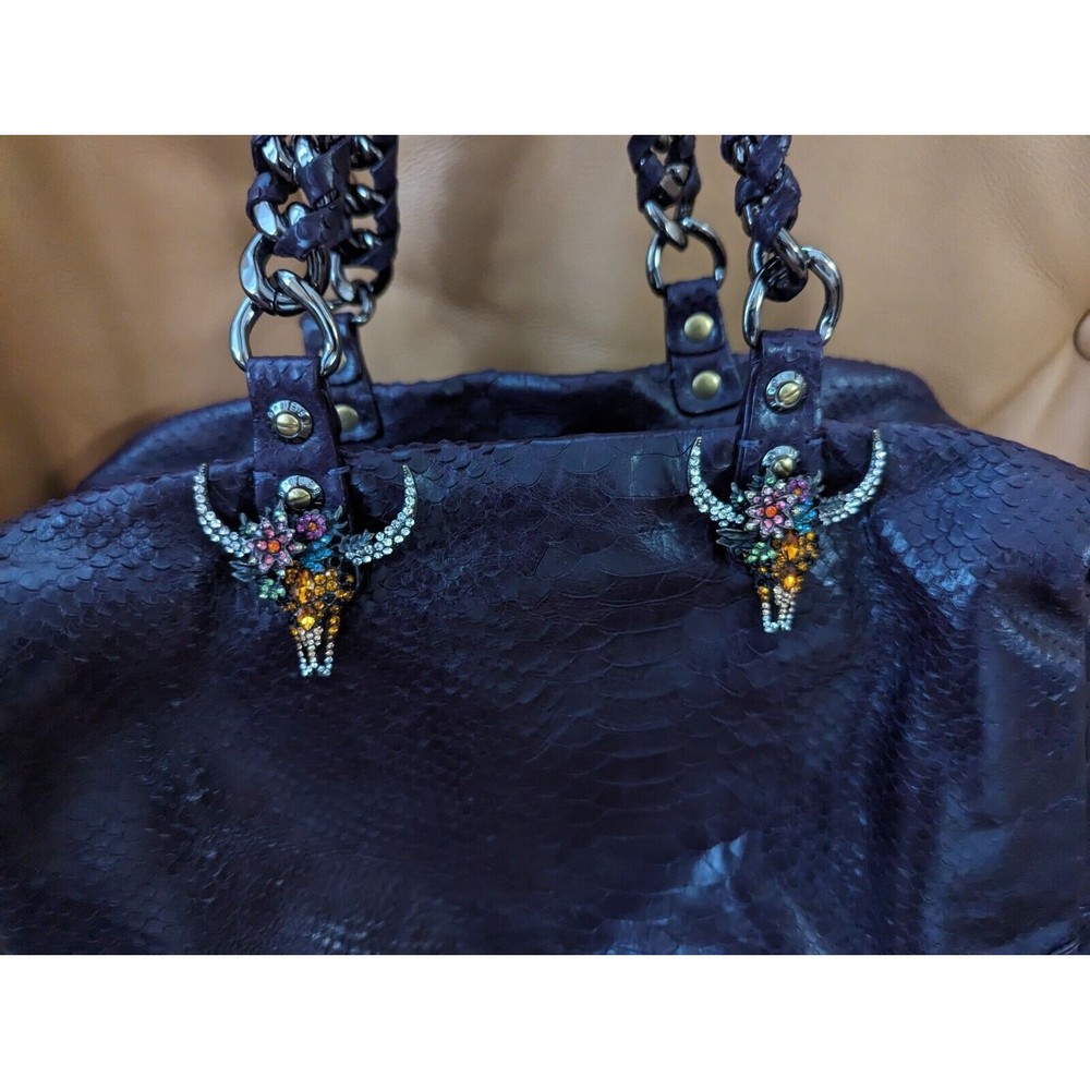 Henri Bendel Python Leather Barrel Purse Purple Cowgirl Embellishments 💜 🐮 🐍